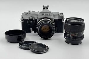 AZ-022 Konica コニカ 一眼レフ フィルムカメラ 本体 マニュアル レンズ 2個 Autorex HEXANON AR35ｍｍ F2.8 F1.8 52ｍｍ フード キャップ 