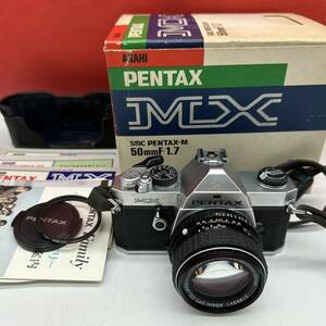 ▽ PENTAX MX ボディ フィルムカメラ 一眼レフカメラsmc PENTAX-M F1.4 50mm レンズ ジャンク 箱、説明書付き ペンタックス