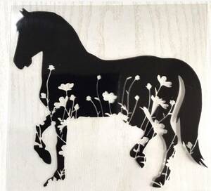 乗馬 horse＆flower ステッカー 黒