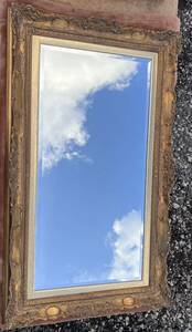 ◆大型 特大 金縁木製フレーム 立て掛け式　壁掛け式 兼用 ミラー 鏡◆A-2634