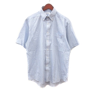 エル ELLE HOMME ボタンダウンシャツ チェック 半袖 42 水色 ライトブルー /MN メンズ