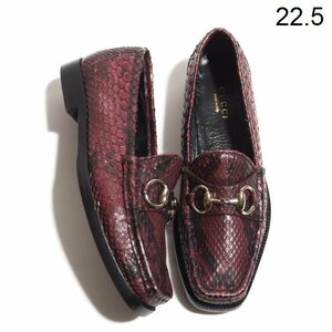 x5599P　▼GUCCI グッチ▼　パイソン ホースビット ローファー スクエアトゥ パープル 35/22.5 レディース スリッポン シューズ rb mks