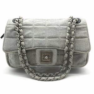 1円 良品 CHANEL シャネル スポーツライン コットン マトラッセ ターンロック チェーン ショルダー バッグ グレー a3418