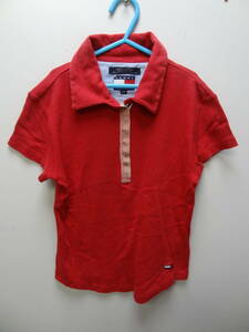 全国送料無料 トミージーンズ TOMMY JEANS レディース カットソー素材 半袖 赤色 ポロシャツ S