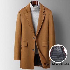 13万 最上級*ダウンコート セレブ*WOOL 新品 ウールコート メンズ ビジネスコート 超希少 ロングコート 紳士服 スーツ 厚手 キャメル 3XL