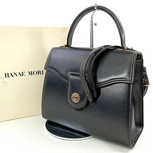 L #【商品ランク:B】 ハナエモリ HANAE MORI レザー ロゴメタル ゴールド金具 2way ショルダーベルト付 ハンドバッグ 手提げ トート 婦人鞄