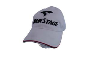 【美品】TOURSTAGE(ツアーステージ) キャップ 白赤ライン メンズ L(57~60cm) ゴルフ用品 2406-0319 中古