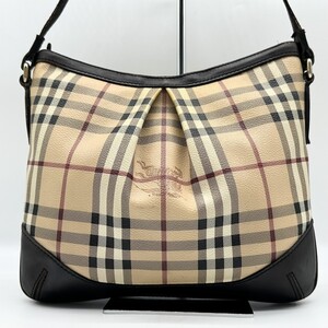 1円〜売り切り☆ BURBERRY バーバリー ショルダーバッグ ノバチェック シャドーホース ワンショルダー ブラウン レザー PVC ベージュ