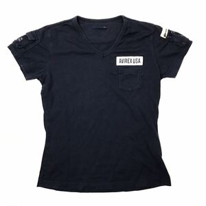 AVIREX Tシャツ Vネック レディース L ネイビー コットン