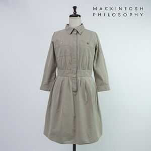 美品 MACKINTOSH PHILOSOPHY マッキントッシュ フィロソフィー 七分袖カジュアルシャツワンピース レディース ベージュ サイズ38*SC191