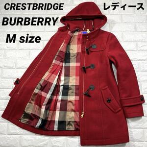 ★ブルーレーベル クレストブリッジ 美品 Mサイズ！クリーニング済 チェック柄★ダッフル コート レディース ミドル丈 厚手 レッド 秋冬