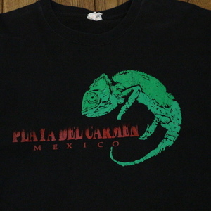 PLAYA DEL CARMEN MEXICO カメレオン Tシャツ L ブラック 発砲プリント メキシコ トカゲ 昆虫 アニマル イラスト スーベニア USA古着