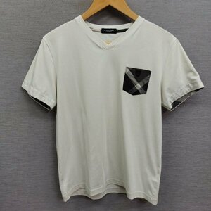 F25 BLACK LABEL CRESTBRIDGE ブラックレーベル クレストブリッジ Tシャツ 半袖 カットソー Vネック ポケット チェック 日本製 ホワイト M