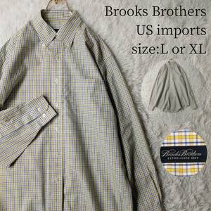 【一点物・US古着アメリカ輸入】Brooks Brothers 長袖シャツ ボタンダウンシャツ BD Lサイズ XLサイズ チェック柄 格子柄 イエロー 黄色