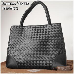 【未使用に近い】Bottega Veneta ボッテガヴェネタ バッグ サテン イントレチャート ミニ 編み込み ハンドバッグ レザー ブラック バック