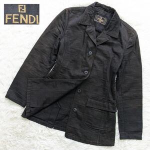 FENDI　フェンディ テーラードジャケット　ジャケット ズッカ　総柄　FF柄　ブラウン　イタリア製　ヴィンテージ　コットン