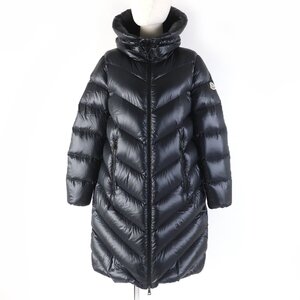 極美品☆MONCLER モンクレール CAMBALES ロゴワッペン・フード付 ZIP UP ロング丈 ダウンコート ブラック 1 正規品 レディース