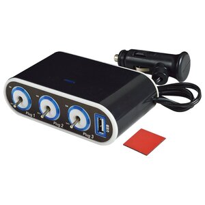 『トグルスイッチ仕様』LED USB 3連シガーソケット 増設 充電器 12V/24V ON/OFF スイッチ機能搭載 ブルーLED シガソケ