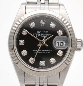 ロレックス　デイトジャスト　79174G　自動巻　SS　10P　ダイヤ　黒文字盤　箱付　レディース　腕時計　ROLEX　◆3111/藤枝インター店