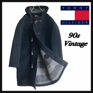 【レア】90s TOMMY HILFIGER トミー ヒルフィガー ダッフルコート 裏地ボーダー フラッグタグ ビンテージ