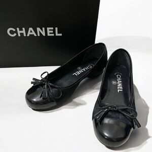 CHANEL シャネル ココマーク フラットパンプス ハラコ パテントレザー 35 1/2 ブラック 黒 レディース バレリーナ イタリア製 ITALY 