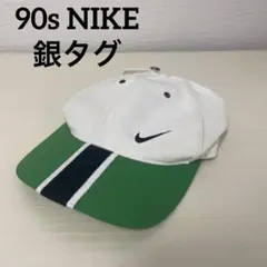 90sNIKEナイキ銀タグベースボールキャップ帽子メンズホワイト白グリーン緑