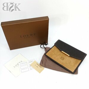 ロエベ アナグラム スエード レザー パスケース コインケース ブラウン系 ミニウォレット レディース LOEWE 中古 ★