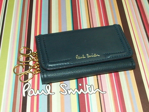 PWU820-N　新品本物即決　ポールスミス　Paul Smith　ゴート/牛革　定価11,880円　ハイライト　4連　キーケース　ネイビー