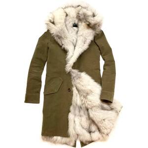 LEON掲載 定価28万 junhashimoto FOX FUR STRETCH MODS COAT 3 未使用タグ付 カーキ ジュンハシモト フォックスファーモッズコート wjk akm