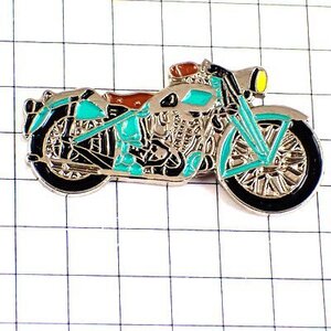 ピンバッジ・オートバイ二輪バイク緑色シート茶色◆フランス限定ピンズ◆レアなヴィンテージものピンバッチ