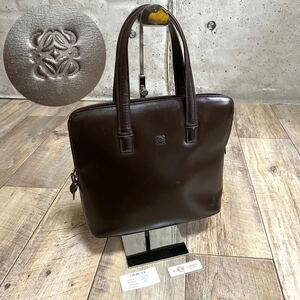 本物☆LOEWE ロエベ アナグラム レザーバッグ ハンドバッグ ダークブラウン ミニトートバッグ ビジネス バッグ オールド レディース メンズ