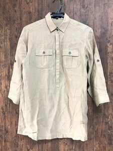 ss_5908y ★定形外 配送★ 極美品 BURBERRY バーバリー ノバチェック ブラウス シャツ 七分袖 ヘンリーネック 麻100％ ベージュ 女性用 36