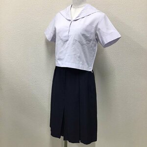 O273 (中古) 校名不明 セーラー服 上下セット /M/W62/丈58/セーラー/スカート/SKYWARD/半袖/夏服/制服/学生服/女子学生/中学校/高校