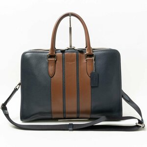 【1円スタート】COACH コーチ G1861-F72308 2WAYショルダー＆ハンドバッグ ブリーフケース ビジネスバッグ 皮革 B4 多収納ポケット 紺