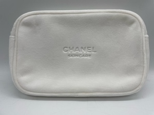 KS4506E◆ CHANEL SKIN CARE シャネル スキンケア ポーチ ホワイト 白系 ゴールド金具 ノベルティ 非売品 ビッグポーチ