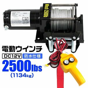 電動ウインチ 車両用 12v 2500LBS 1134kg 電動ホイスト DC12V 有線コントローラー付 運搬用チェーンブロック