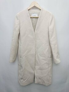 ◇ green label relaxing UNITED ARROWS ノーカラー ウール混 キレイめ 長袖 コート サイズ38 オフホワイト系 レディース P