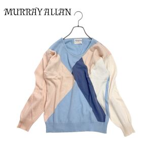 10T072☆ MURRAY ALLAN スコットランド製 インターシャ編み カシミヤ100% マルチカラー ヴィンテージニット セーター ヨーロッパ トップス