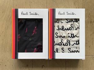 即決！ポールスミス！PAUL SMITH 布帛トランクス 2枚組 ロゴ柄 ホワイト&恐竜柄 ピンク（紺）M