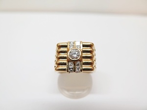 ★☆【ダイヤ】K18 ゴールド 金 ダイヤモンド 0.86ct 0.43ct 印台 デザイン リング 指輪 15.5号 ot☆★