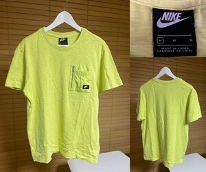 【激安1点のみ 国内正規品】NIKE ナイキ ME ライトウェイト ミックス S/S ポケット付き トップ CJ4324-367 半袖 Tシャツ M 黄緑系 USED