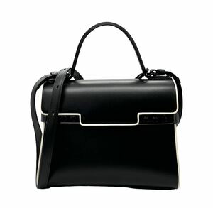 【美品】DELVAUX デルボー タンペート MM ショルダーバッグ AA0611BOB099ZDO 2way ハンドバッグ ブラック金具 レザー ブラック ホワイト