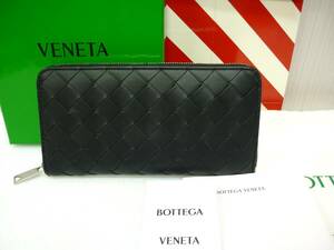 超美品 BOTTEGA VENETA ボッテガ ヴェネタ イントレチャート ジップ アラウンド ウォレット レザー 長財布 ブラック 黒 現行 新型 a