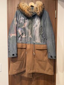 美品☆アンダーカバー 15aw 転写 ファー付き モッズコート カーキ系 size2☆undercoverism ウィリアムブレイク