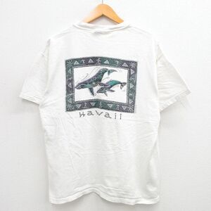 XL/古着 ヘインズ 半袖 ビンテージ Tシャツ メンズ 00s クジラ ハワイ コットン クルーネック 白 ホワイト 24aug07 中古