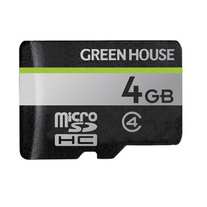 送料無料 マイクロSDカード microSDHC 4GB ４ギガ SD変換アダプタ付き ケース付き グリーンハウス GH-SDM-D4G/8042