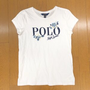 POLO RALPH LAUREN ポロ ラルフローレン ビッグロゴ刺繍 クルーネック Tシャツ XL/TG(16) 白 ホワイト カットソー 半袖 キッズ 女の子