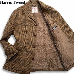 極美品/希少L◎ HARRIS TWEED ハリスツイード×オクトパスアーミー OCTOPUS ARMY ボアコート ランチコート グレンチェック くるみボタン