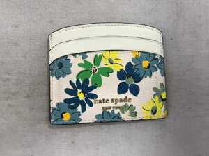 【KATE SPADE】ケイトスペード　カードケース　ベージュアイボリー系　マルチカラー花柄　レザー　SY02-GIW