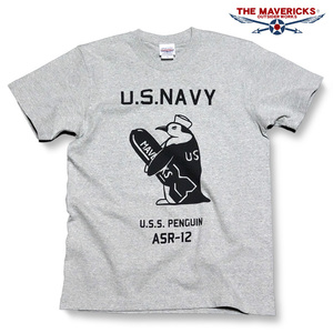 極厚 アメカジ Tシャツ S 厚手 MAVERICKS ブランド 半袖 メンズ ミリタリー 米海軍ペンギン USS.PENGUIN 灰色 グレー